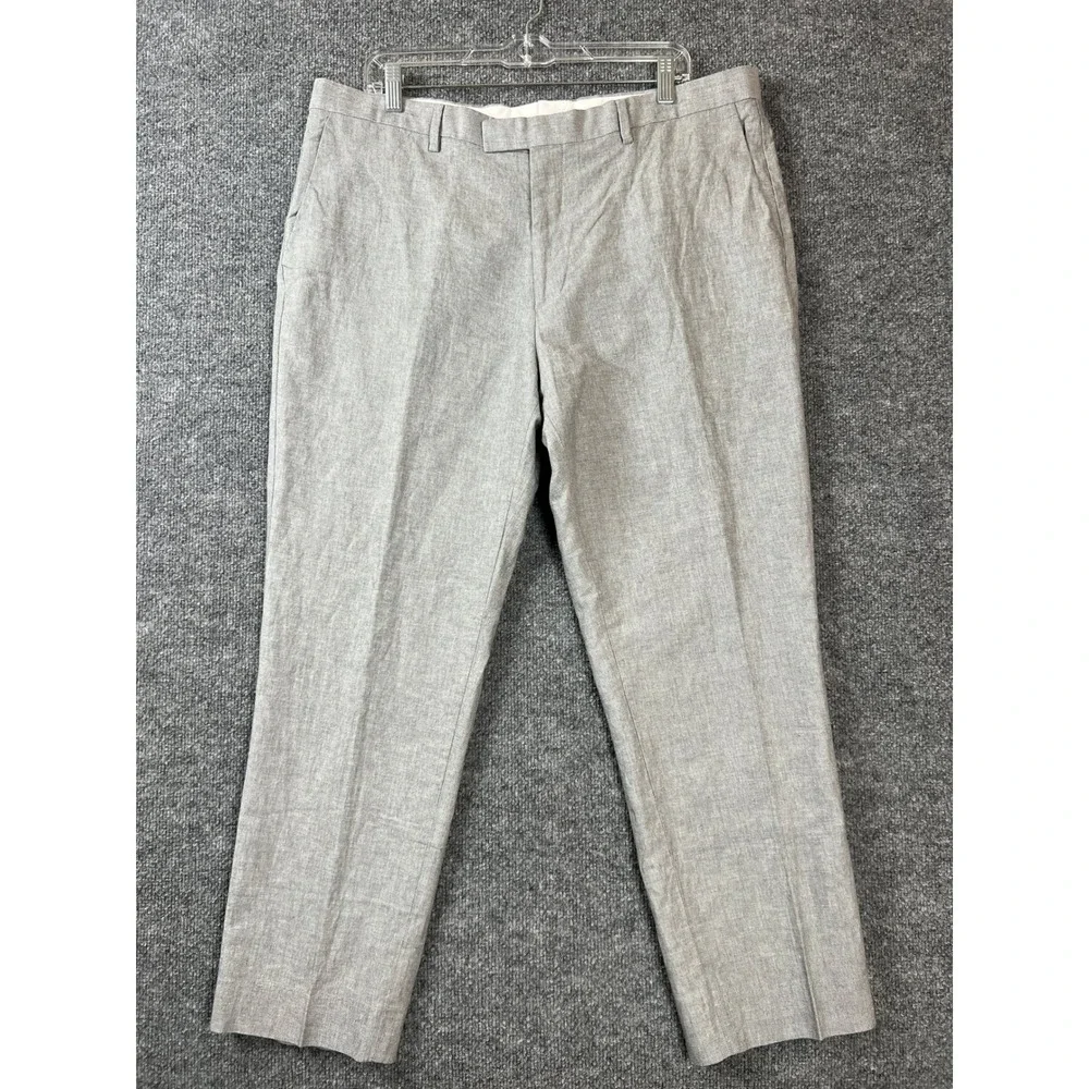 Reiss Mens Pants Grey Cotton Linen Blend Tailored Dress Pants Trousers 38 x 27.5